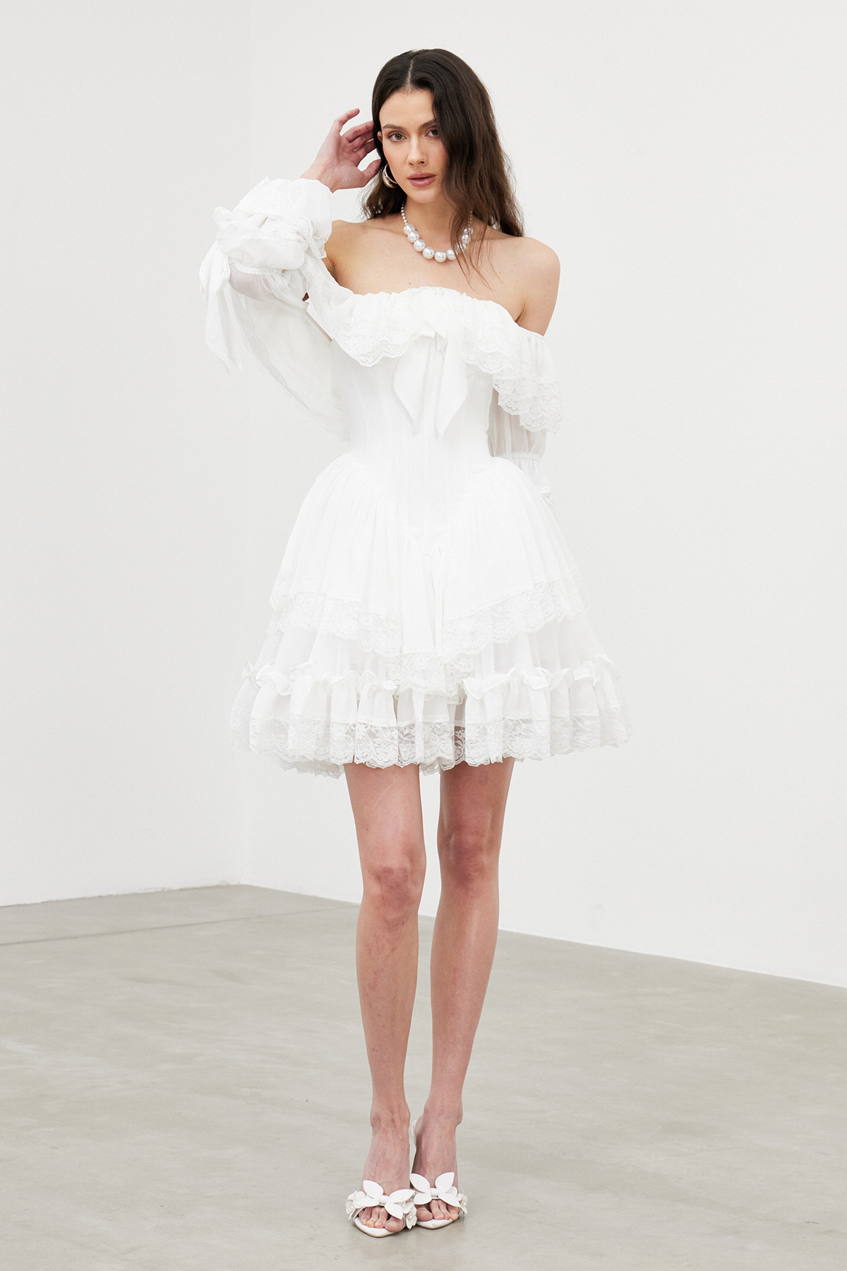 Faddei Tiered Lace Mini Dress