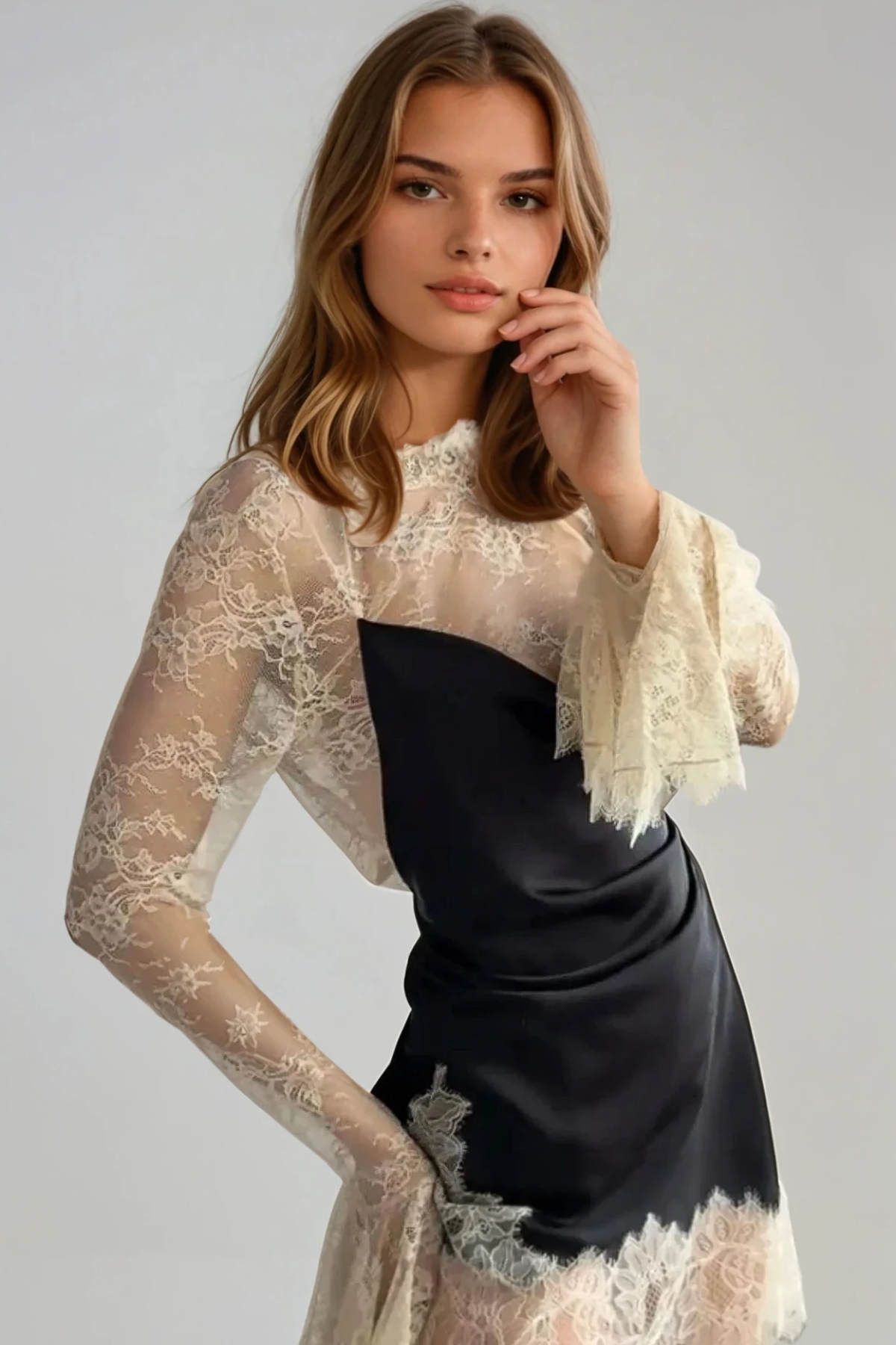 Faddey Bell Sleeve Lace Mini Dress