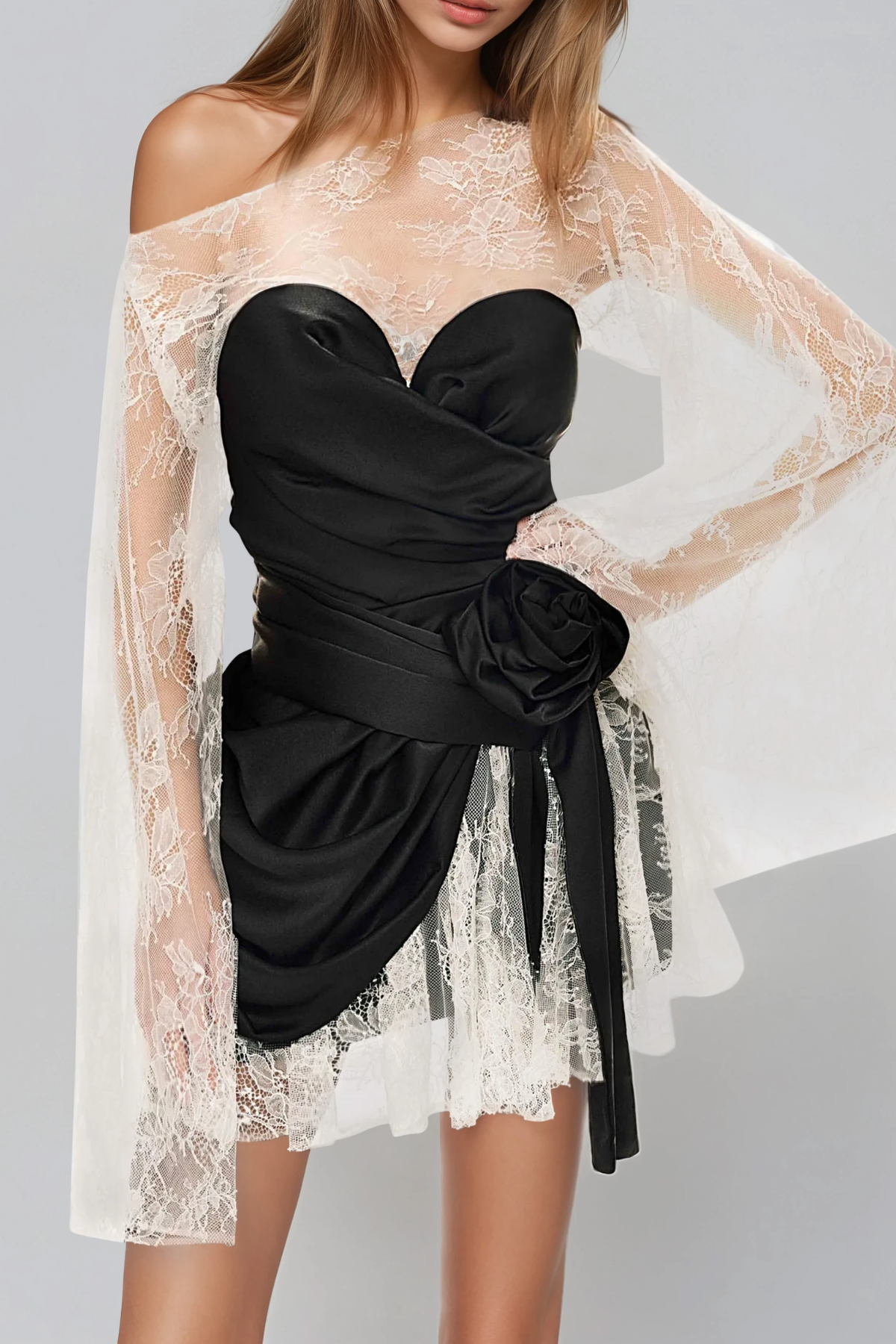 Faddey Deconstruct Flower Lace Mini Dress