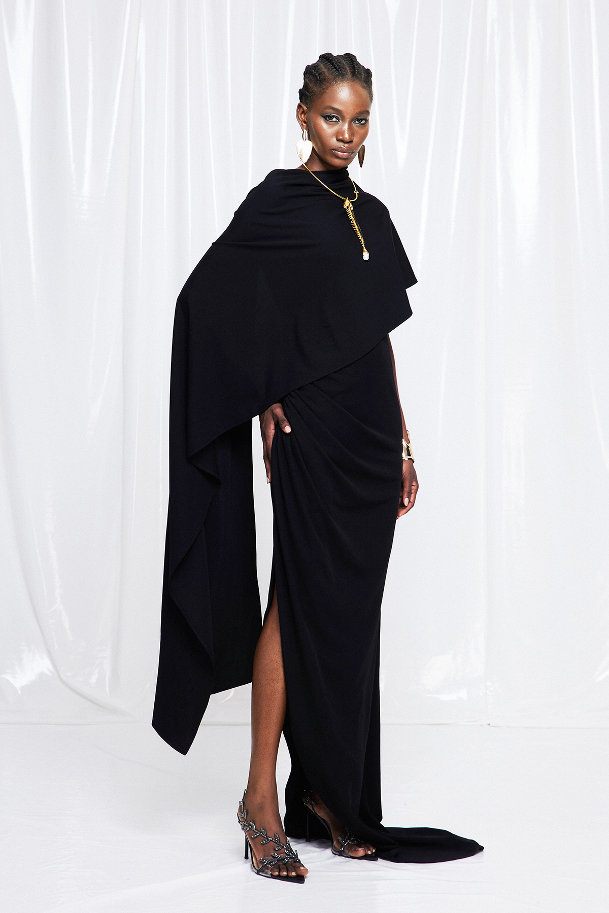Fadhili Asymmetric Shawl Maxi Dress