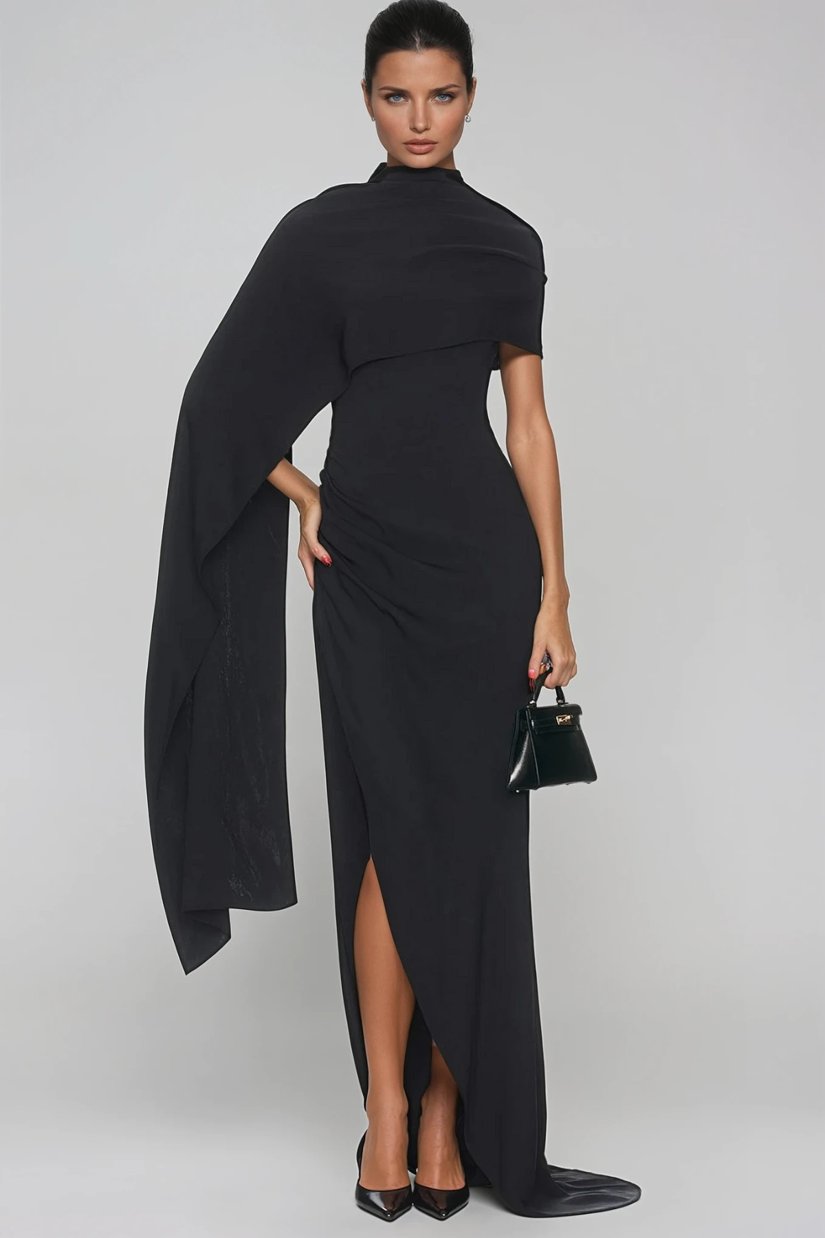 Fadhili Asymmetric Shawl Maxi Dress