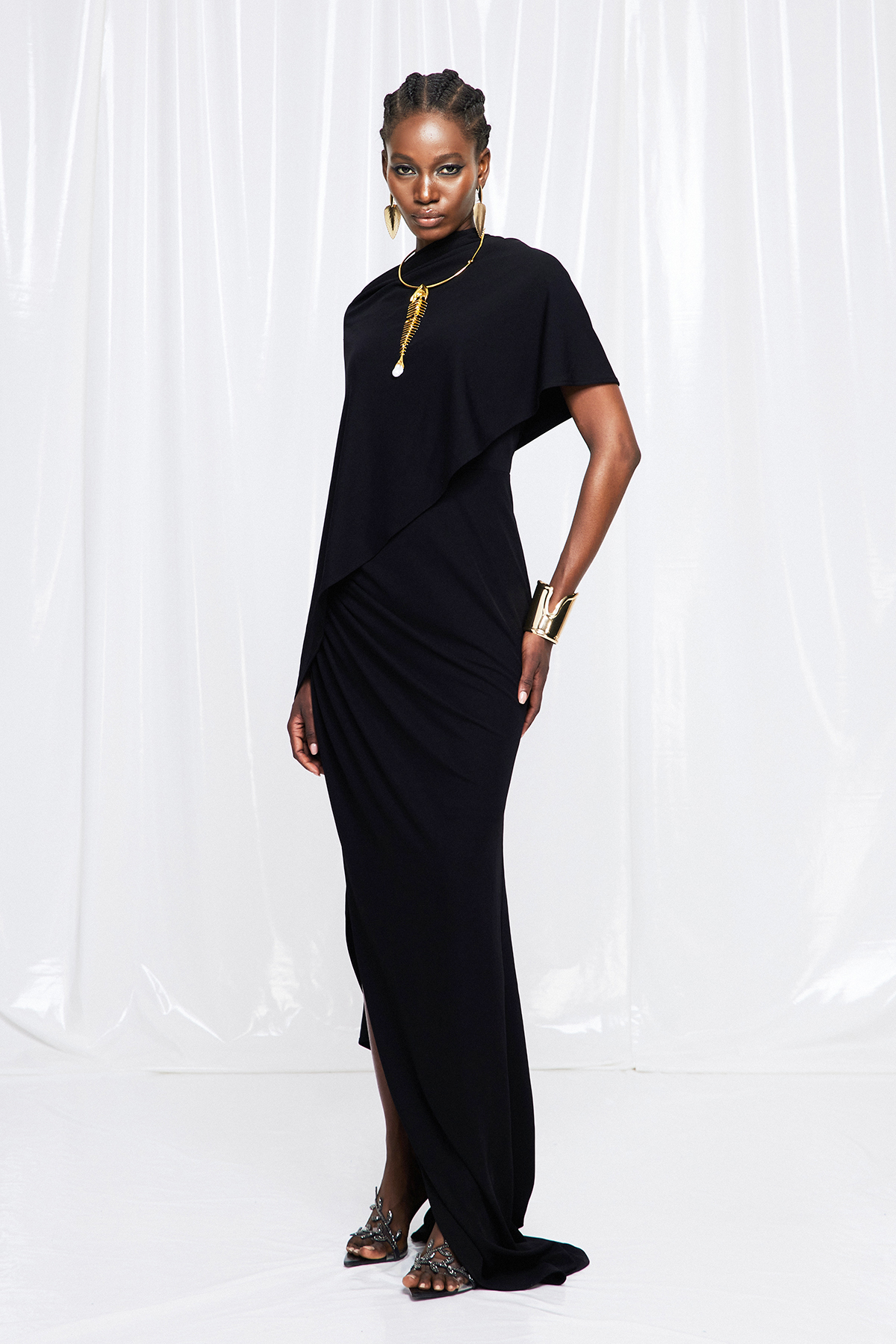 Fadhili Asymmetric Shawl Maxi Dress
