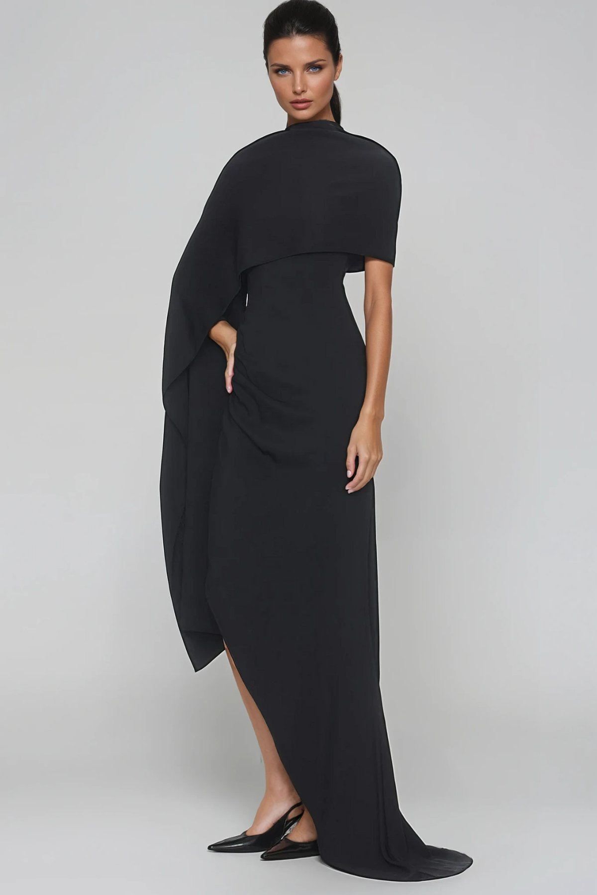 Fadhili Asymmetric Shawl Maxi Dress