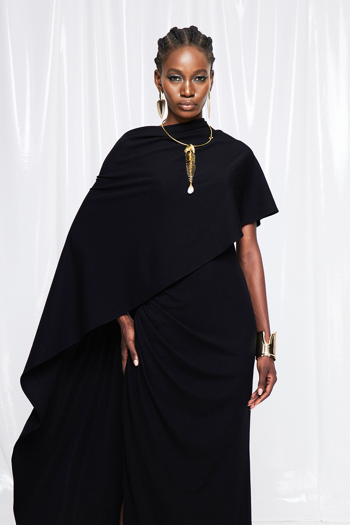 Fadhili Asymmetric Shawl Maxi Dress