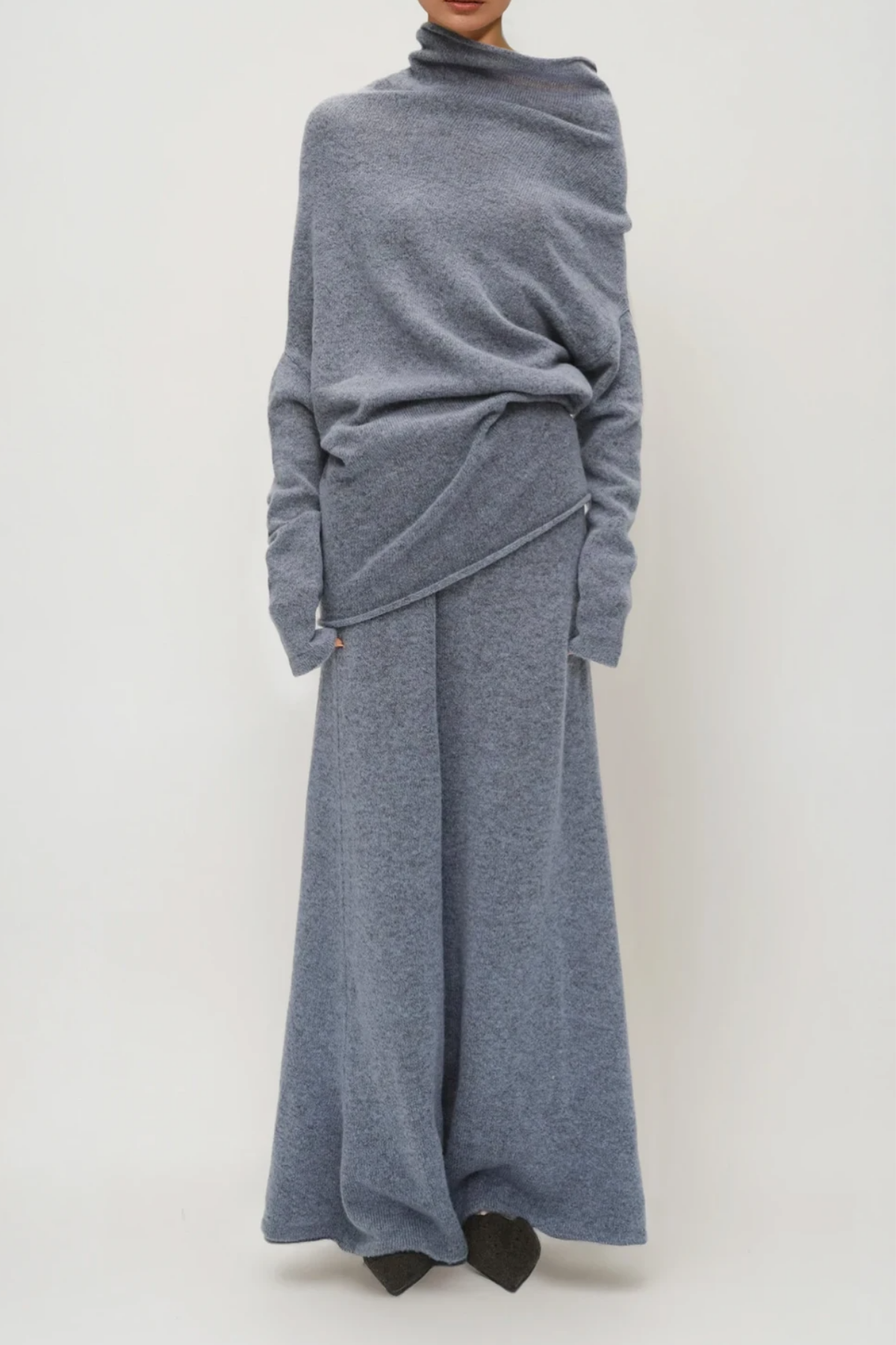 Fadl Long Sleeve Wool Skirt Set In Blue