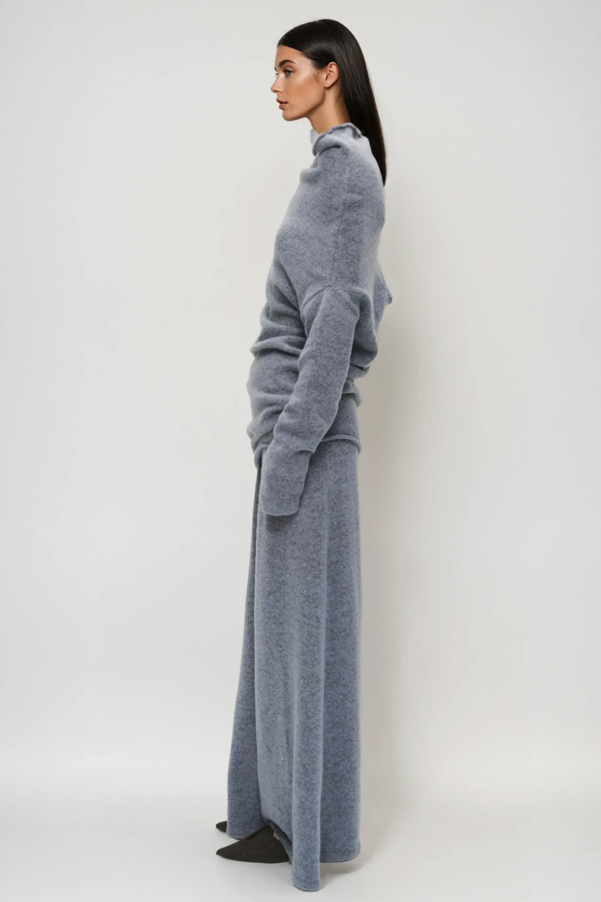 Fadl Long Sleeve Wool Skirt Set In Blue