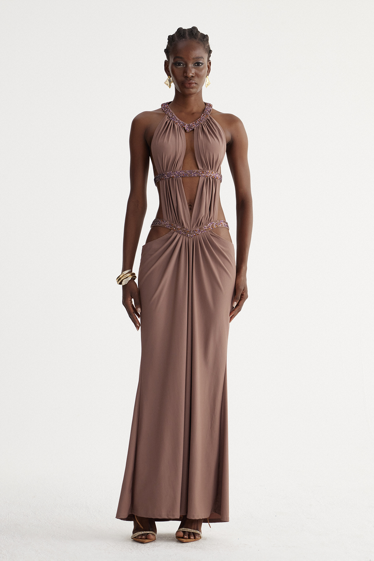 Fadzai Backless Cutout Rhinestone Maxi Dress