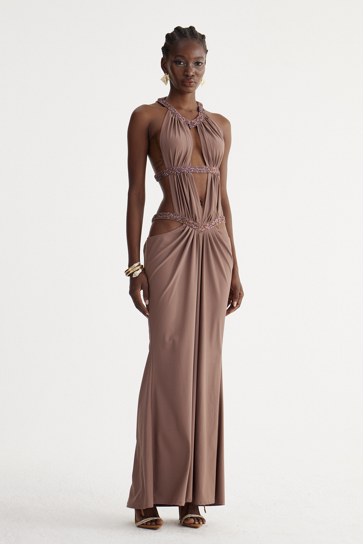 Fadzai Backless Cutout Rhinestone Maxi Dress