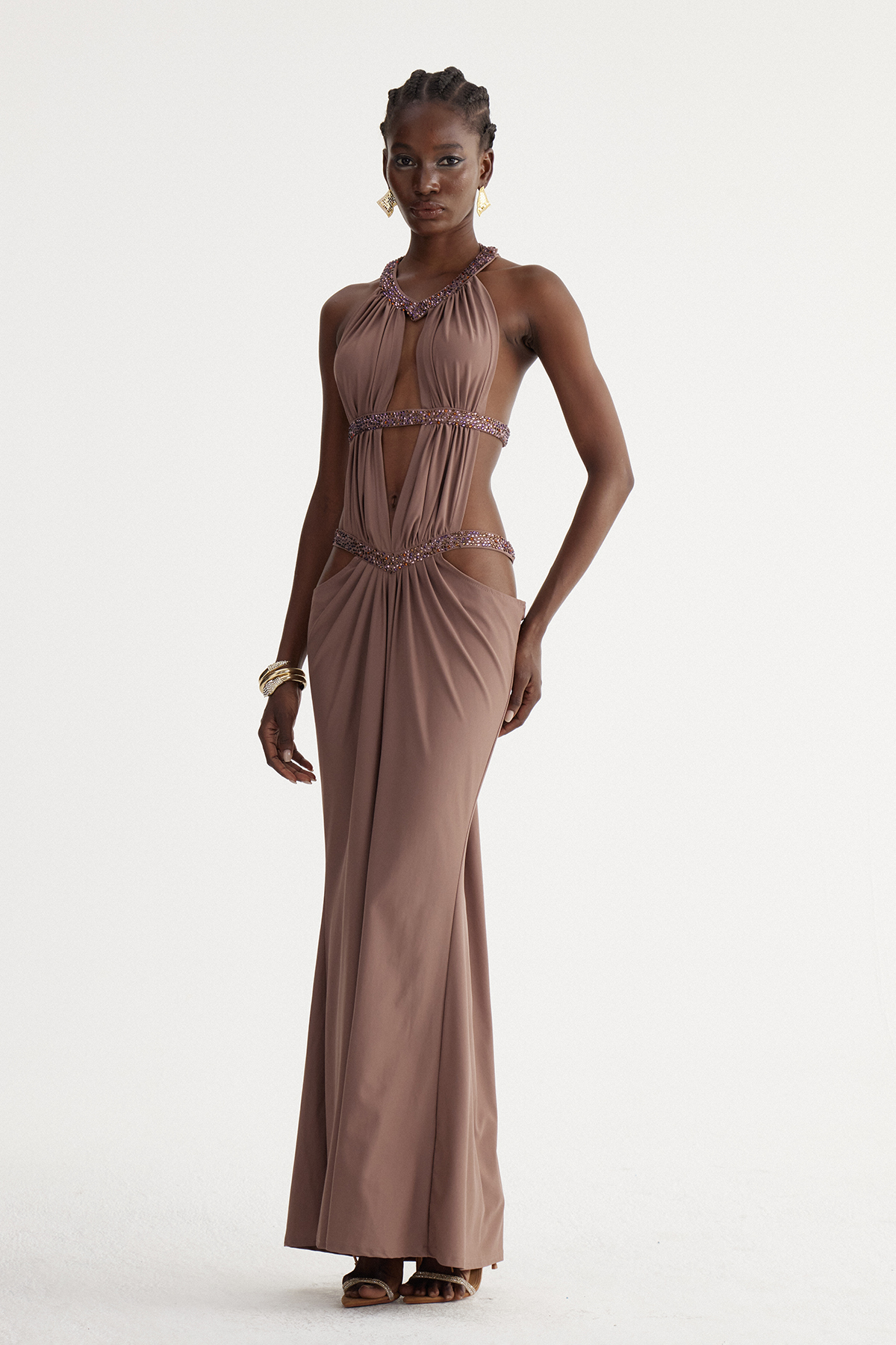 Fadzai Backless Cutout Rhinestone Maxi Dress