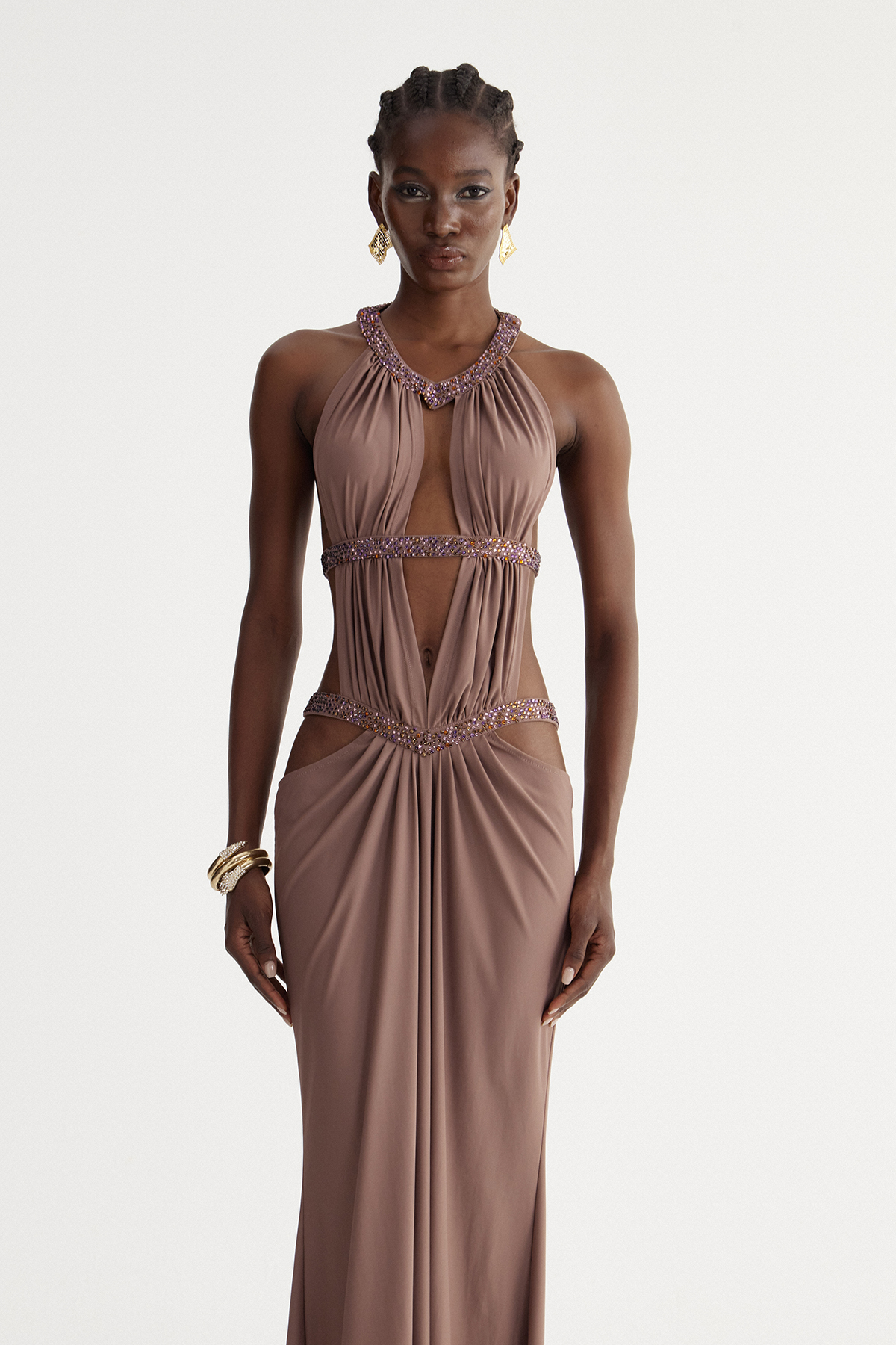 Fadzai Backless Cutout Rhinestone Maxi Dress