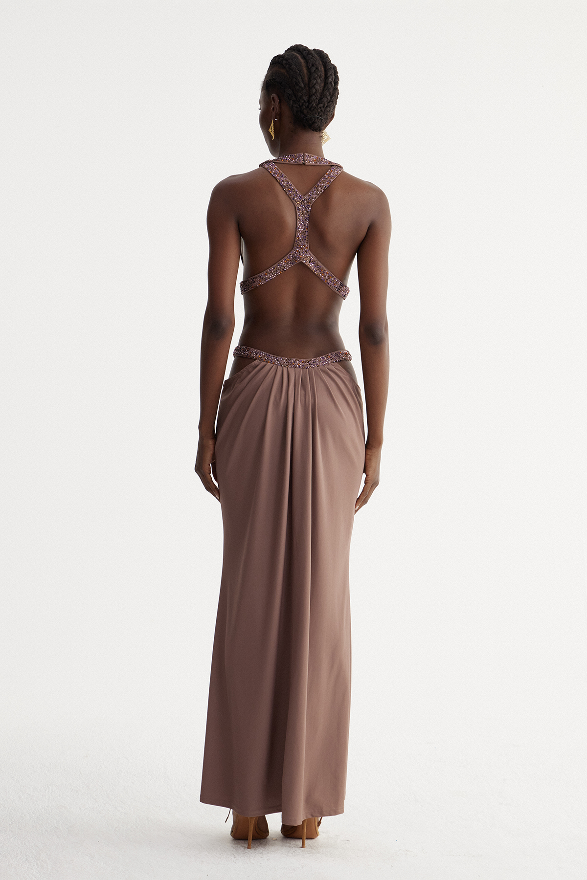 Fadzai Backless Cutout Rhinestone Maxi Dress