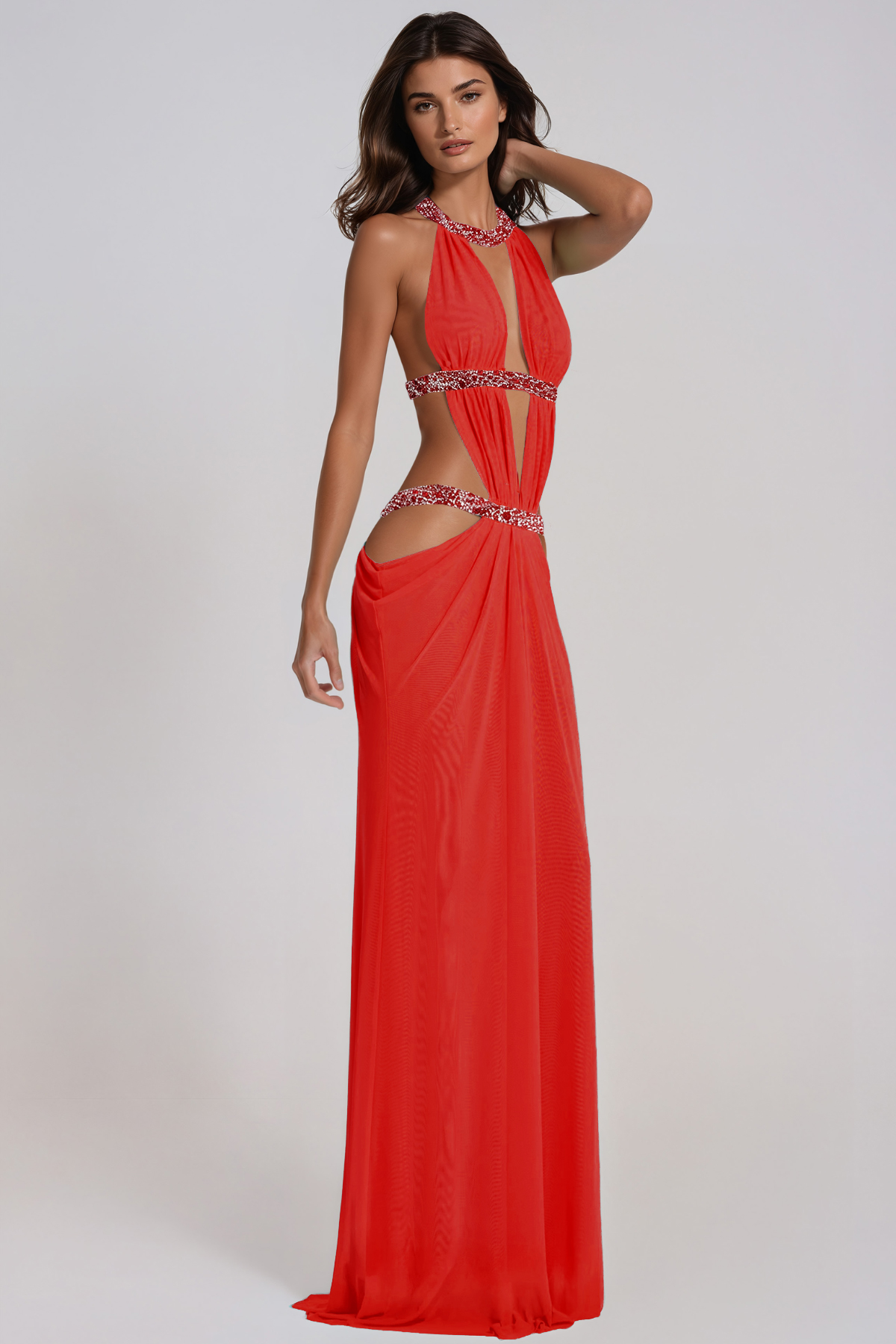 Fadzai Plunge Backless Cutout Maxi Dress In Red