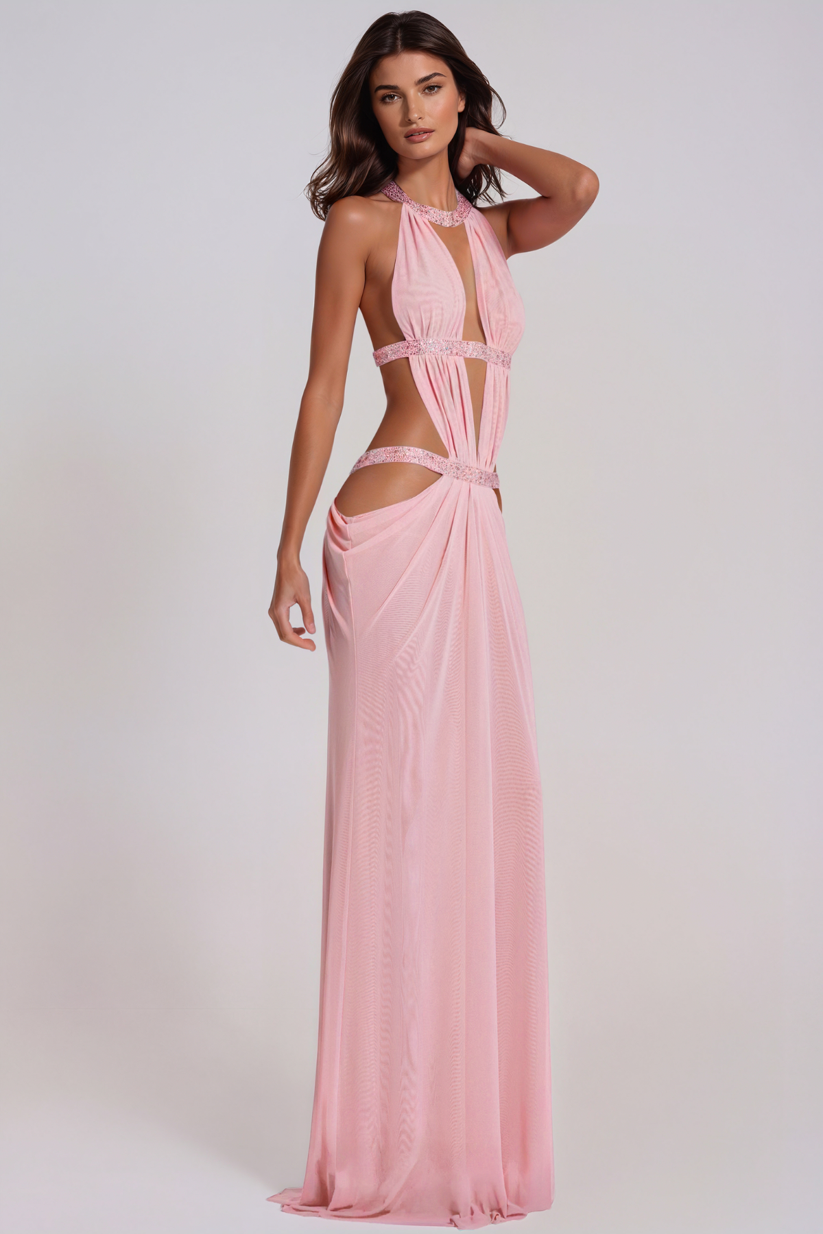 Fadzai Plunge Backless Cutout Maxi Dress In Pink