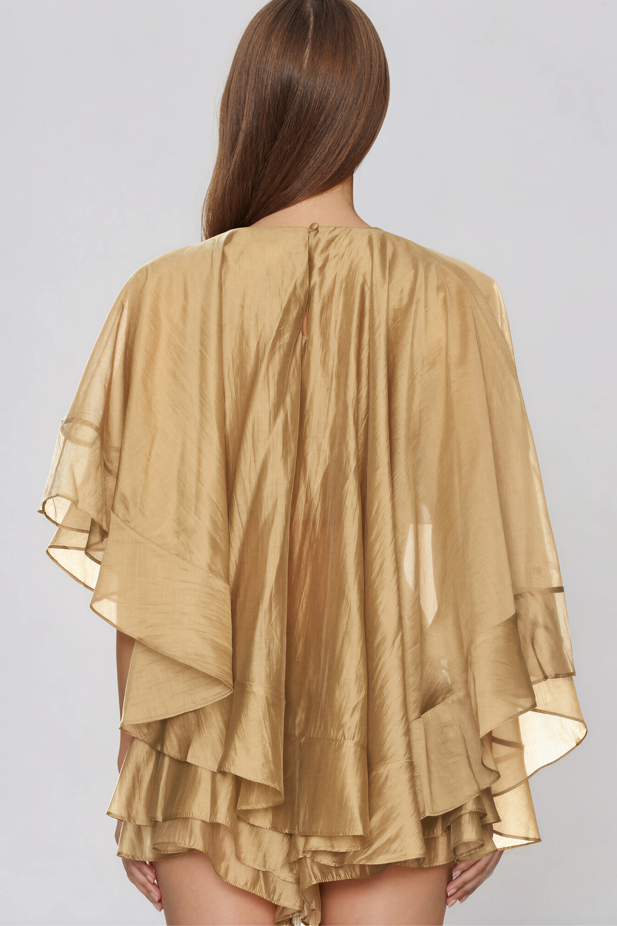 Faelan Cape Sleeve Mesh Ruffle Shorts Set
