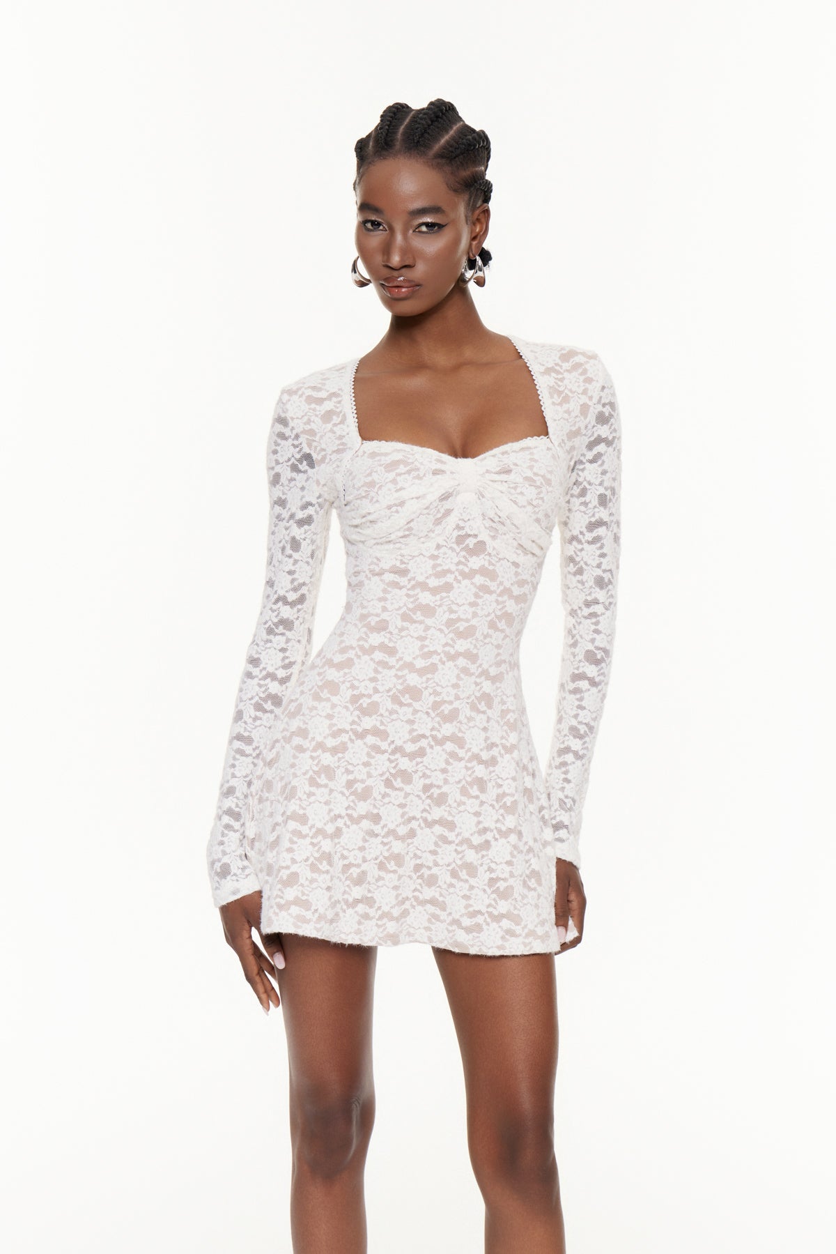 Fahri Lace Long Sleeve Mini Dress In White