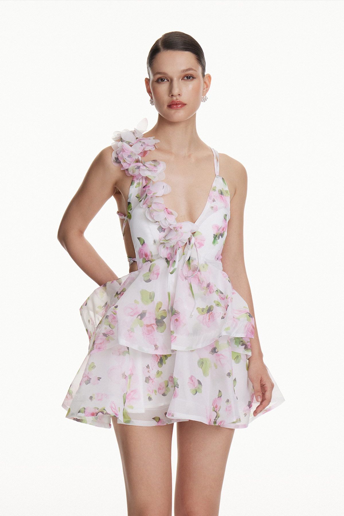 Faigel Ruffle Flower Mini Dress