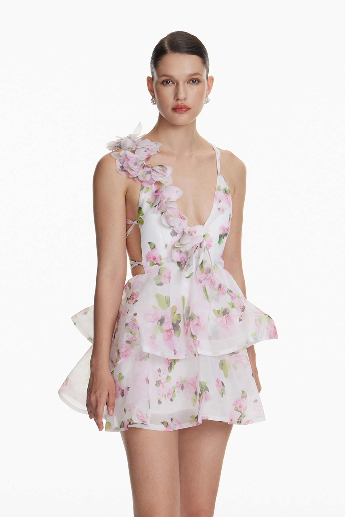 Faigel Ruffle Flower Mini Dress