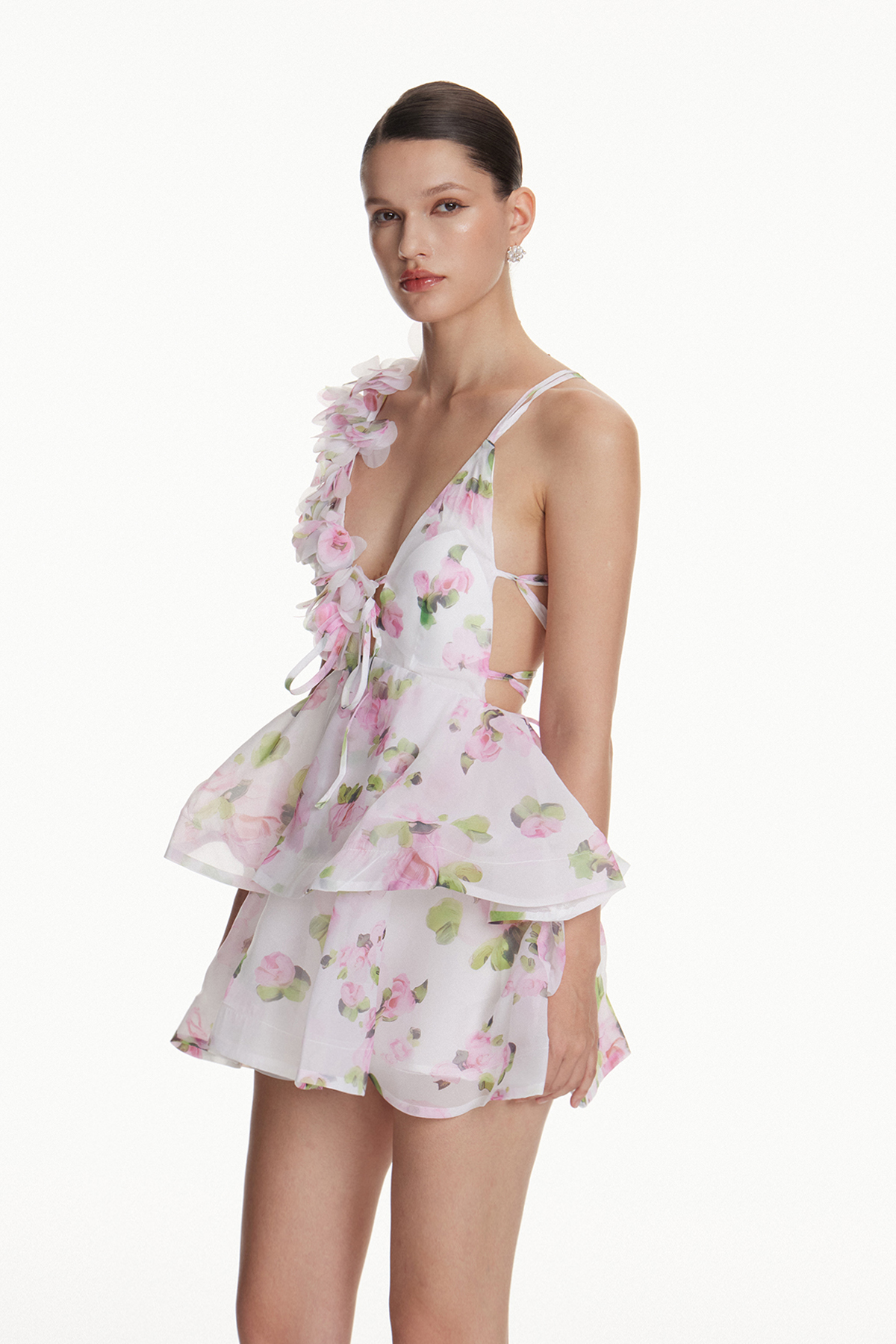 Faigel Ruffle Flower Mini Dress