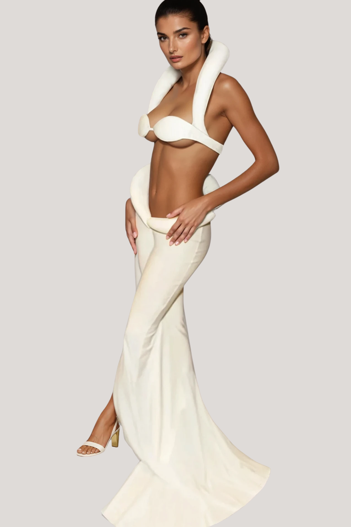 Faigel Halter Neck Deconstruct Split Skirt Set