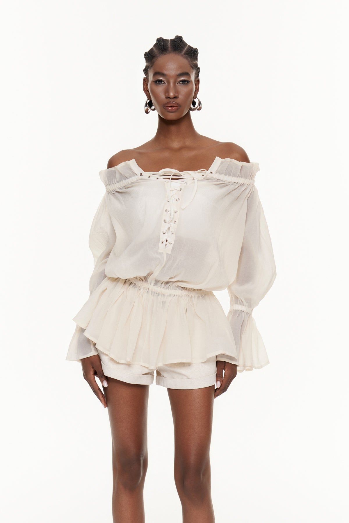 Faigel Off Shoulder Ruffle Pants Set