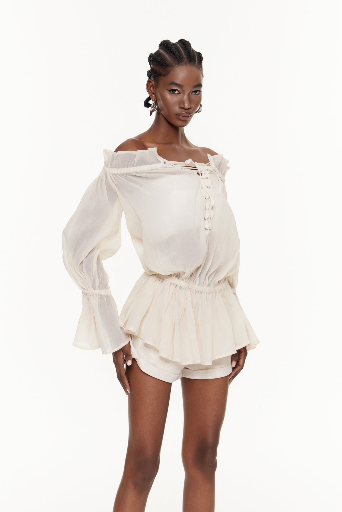 Faigel Off Shoulder Ruffle Pants Set