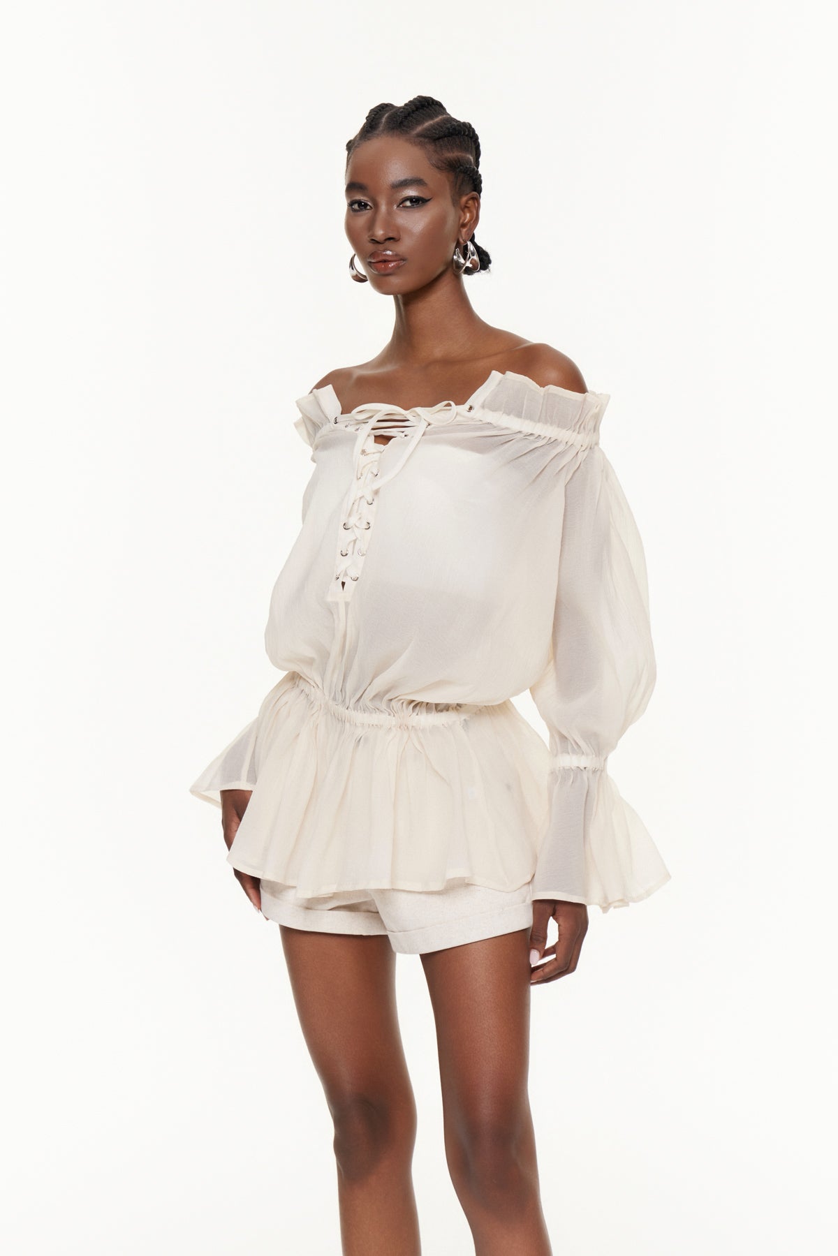 Faigel Off Shoulder Ruffle Pants Set