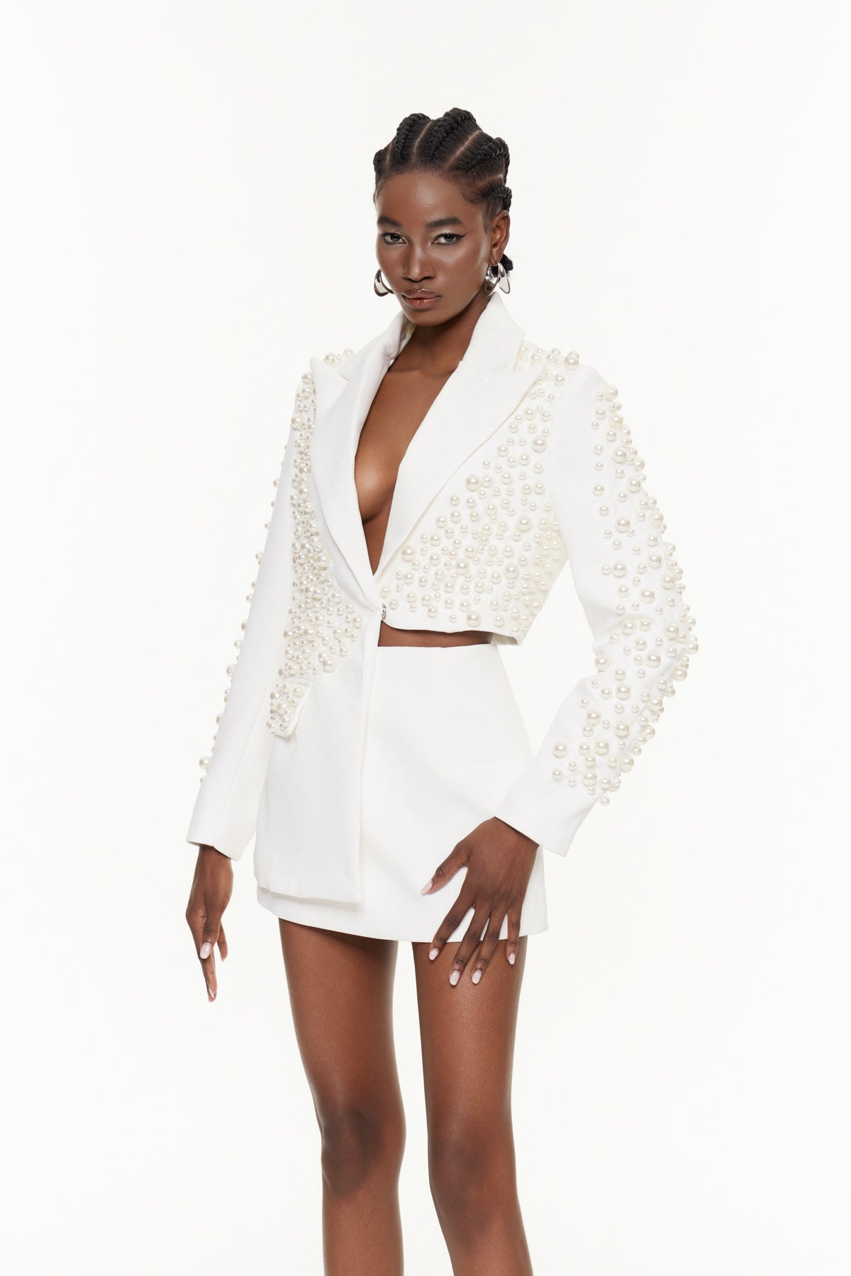 Faisal Plunge Asymmetric Pearl Skirt Set