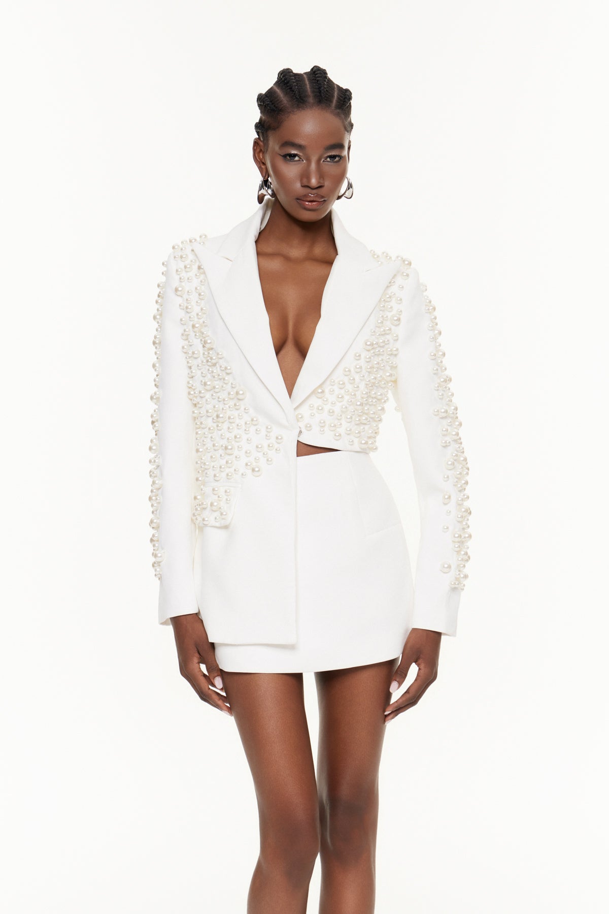 Faisal Plunge Asymmetric Pearl Skirt Set