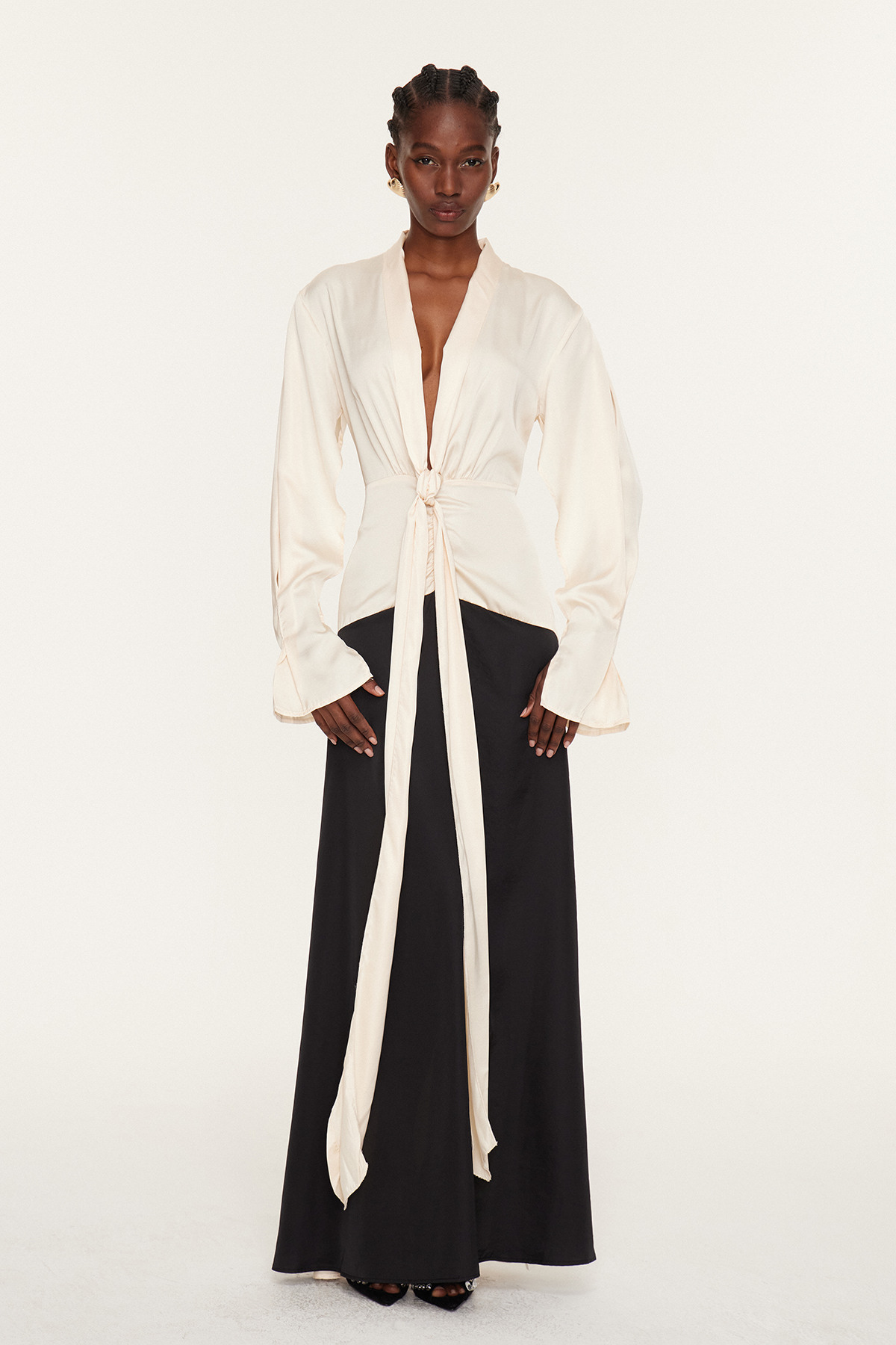 Faivish Tie Up Plunge Fringe Dress