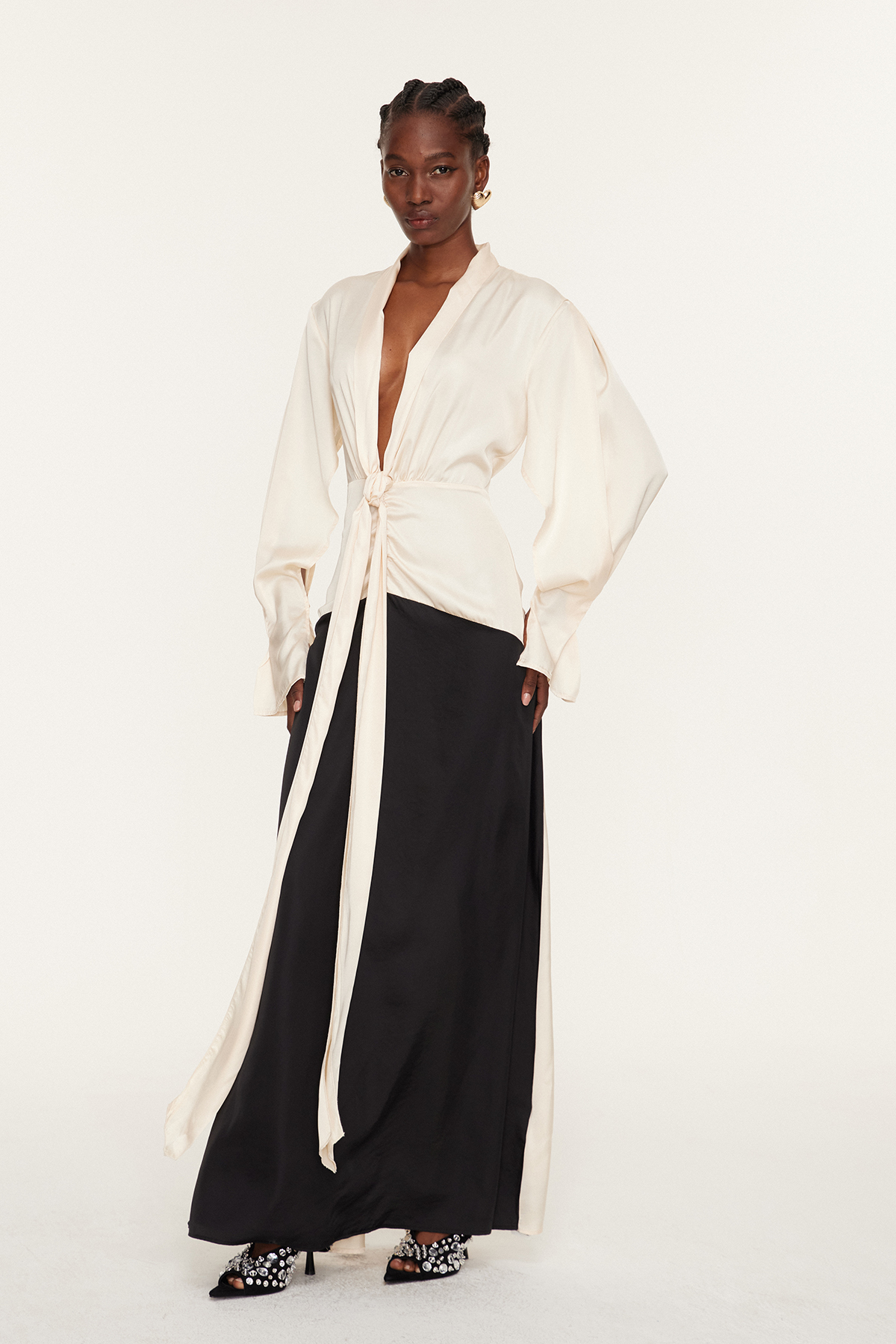 Faivish Tie Up Plunge Fringe Dress