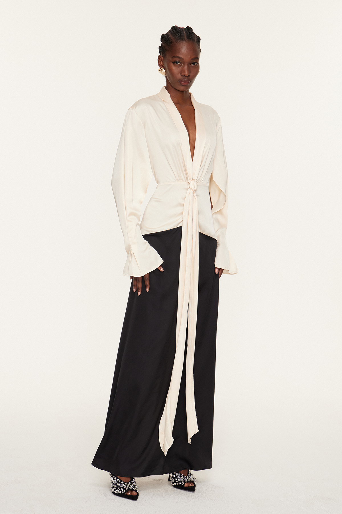 Faivish Tie Up Plunge Fringe Dress