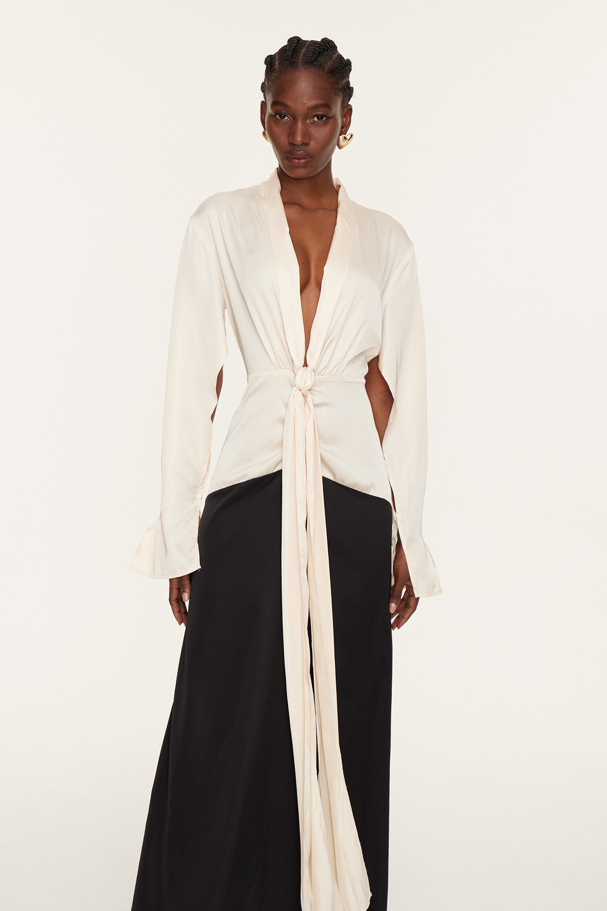 Faivish Tie Up Plunge Fringe Dress