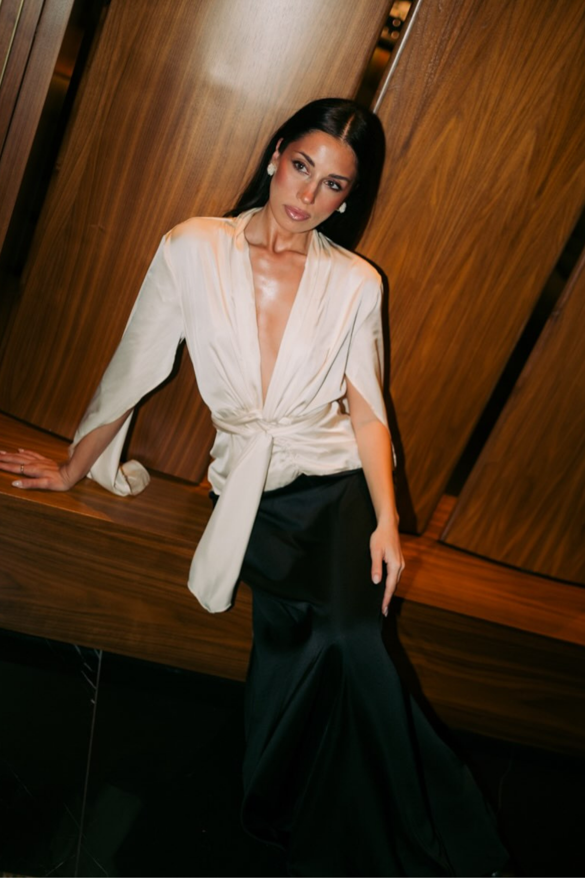 Faivish Tie Up Plunge Fringe Skirt Set