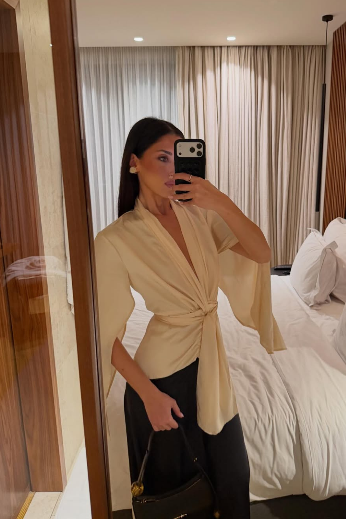 Faivish Tie Up Plunge Fringe Skirt Set