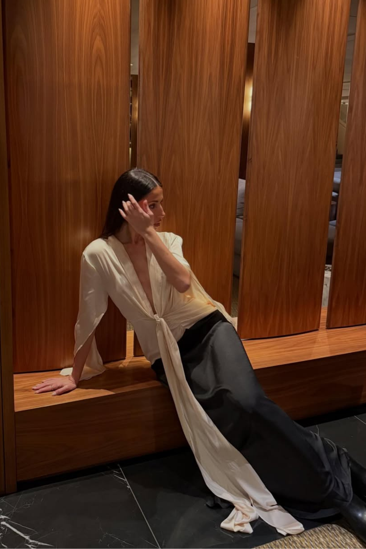 Faivish Tie Up Plunge Fringe Skirt Set