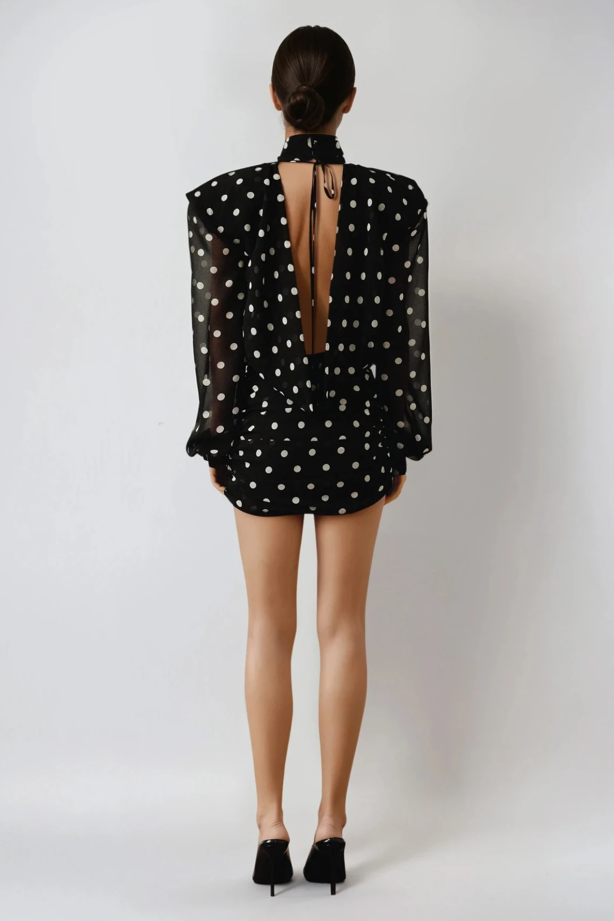Faiz Long Sleeve Dot Mini Dress