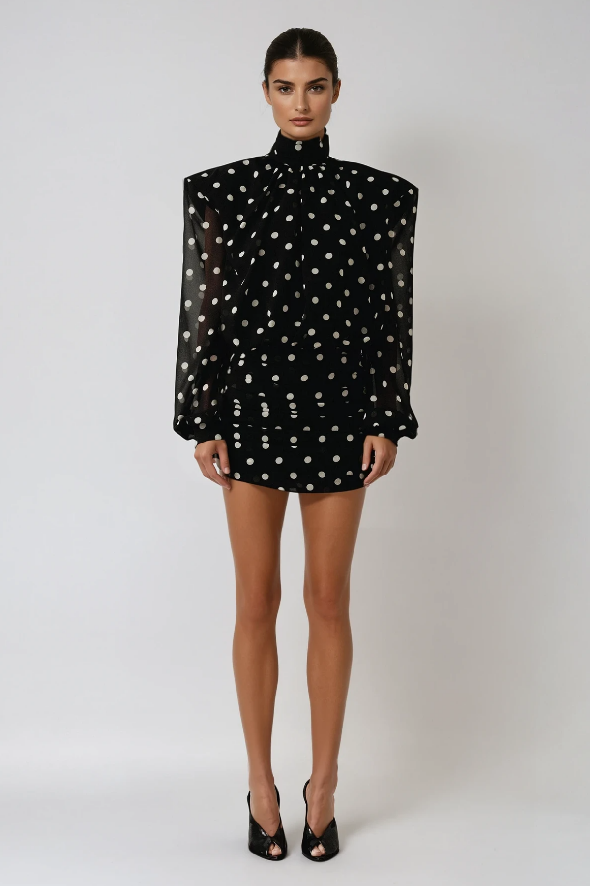 Faiz Long Sleeve Dot Mini Dress