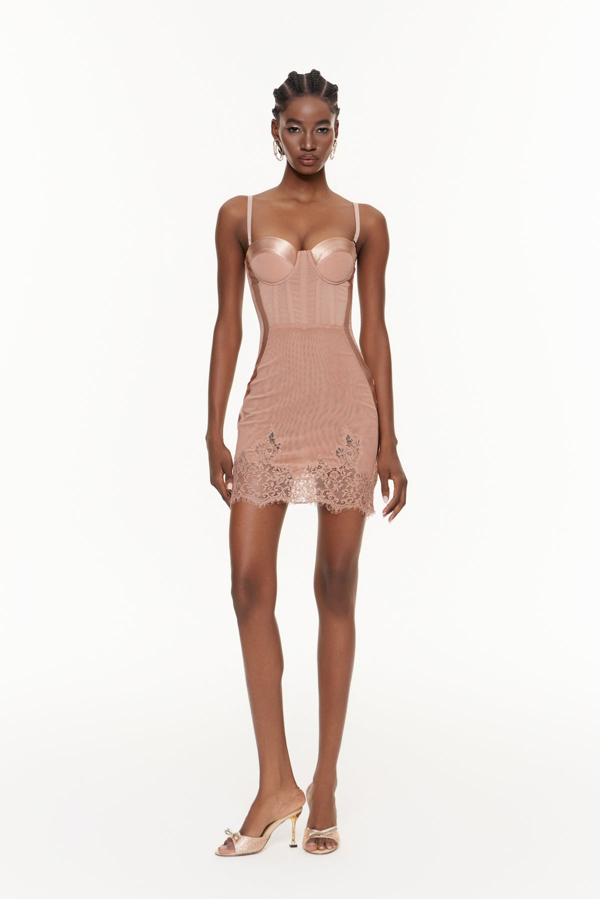 Faizel Spaghetti Corset Lace Mini Dress In Blush