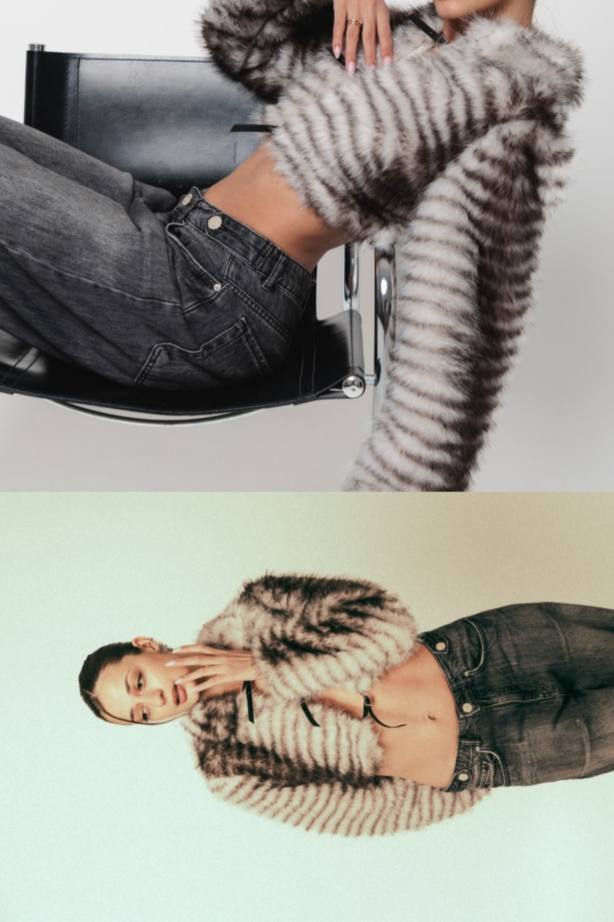 Fajr Zebra Print Faux Fur Plunge Jacket