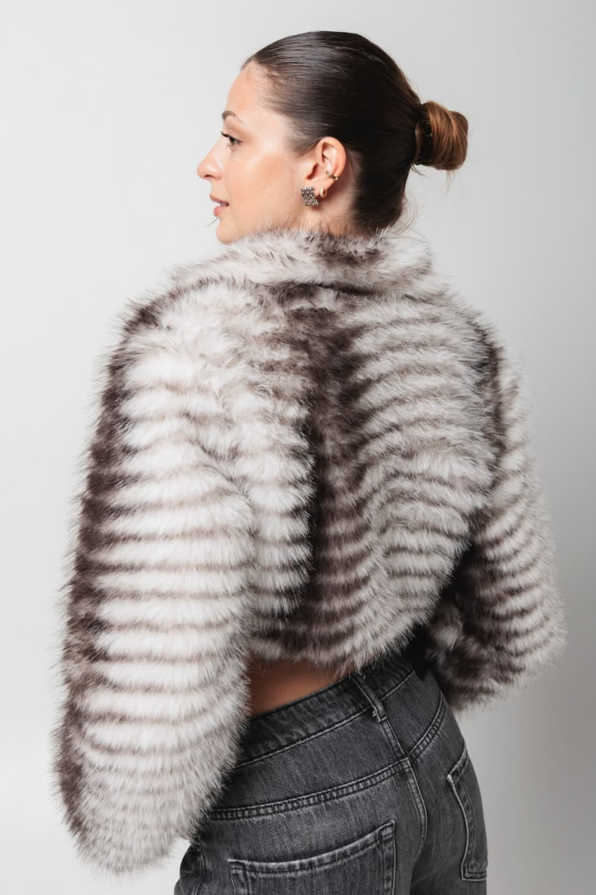 Fajr Zebra Print Faux Fur Plunge Jacket