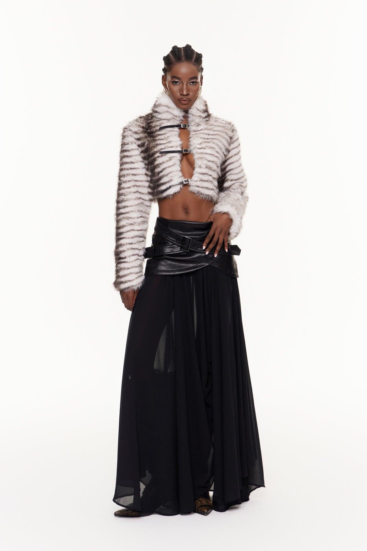 Fajr Zebra Print Faux Fur Plunge Jacket