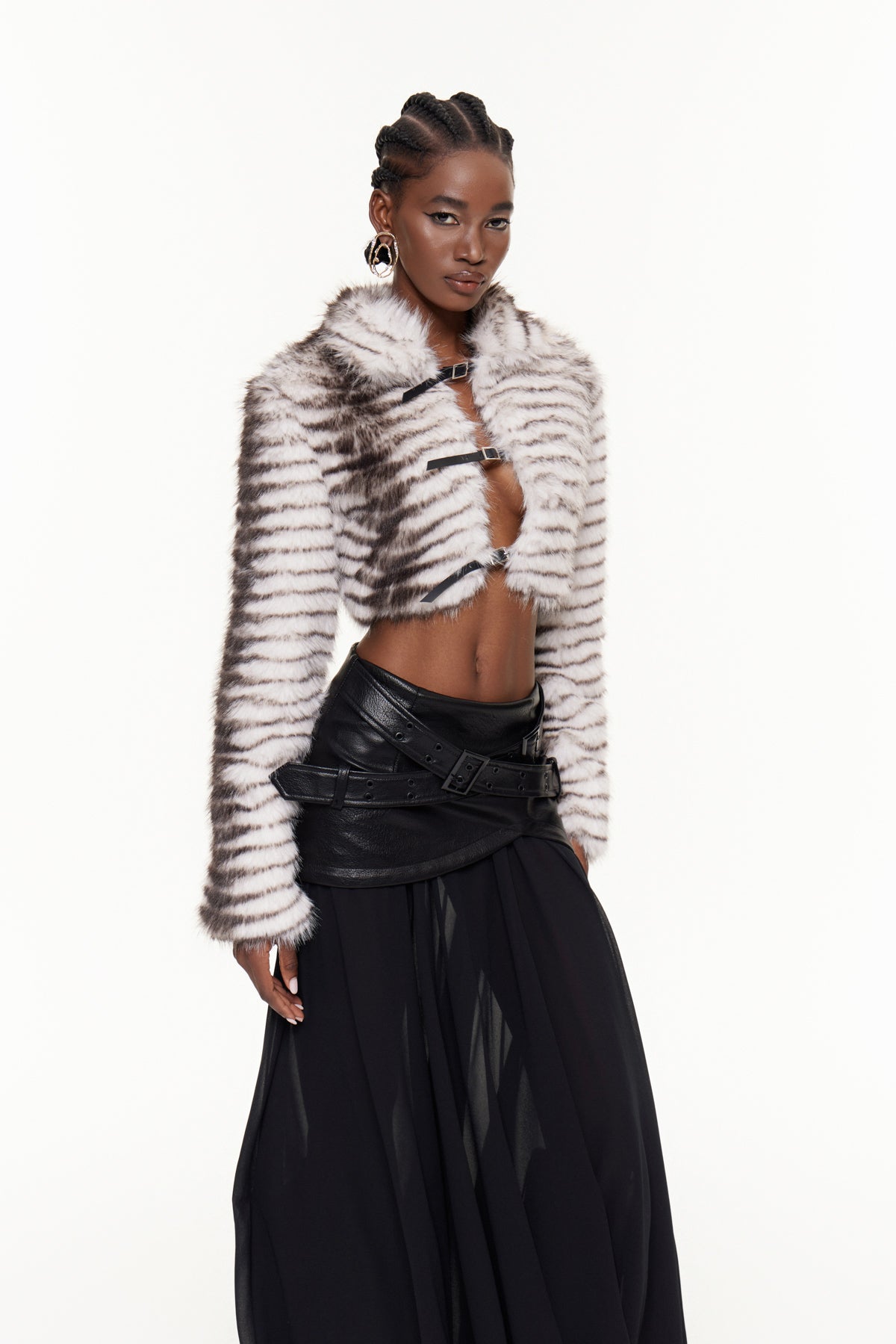 Fajr Zebra Print Faux Fur Plunge Jacket