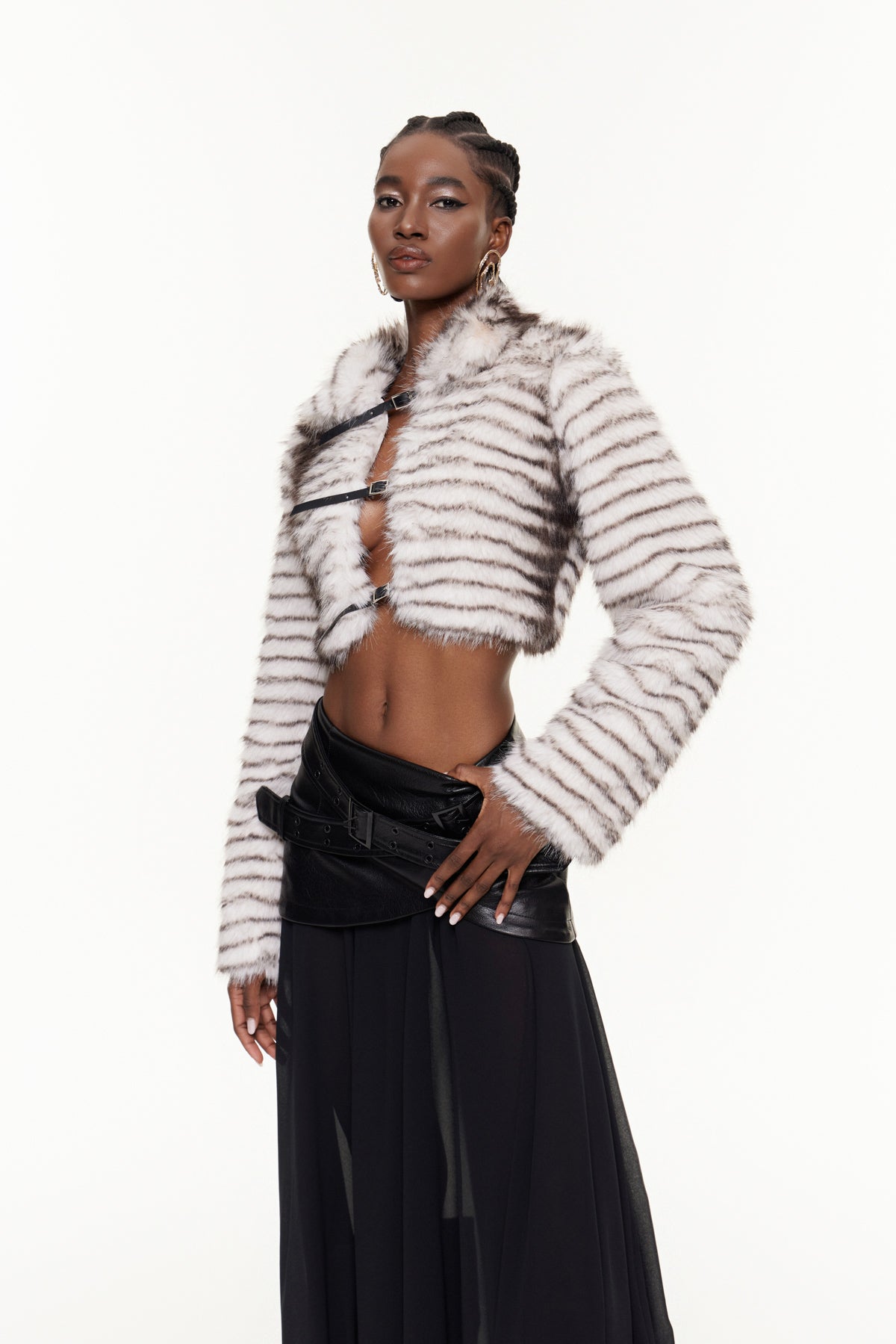 Fajr Zebra Print Faux Fur Plunge Jacket