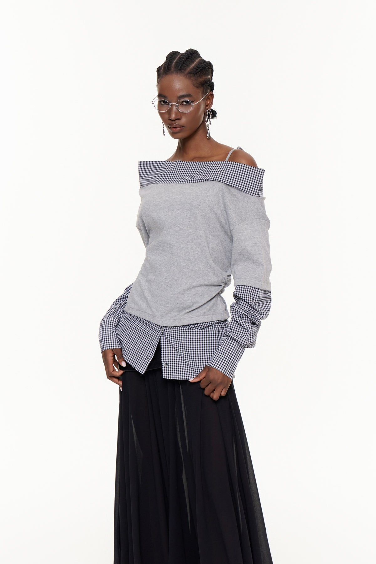 Fajra One Shoulder Grid Top