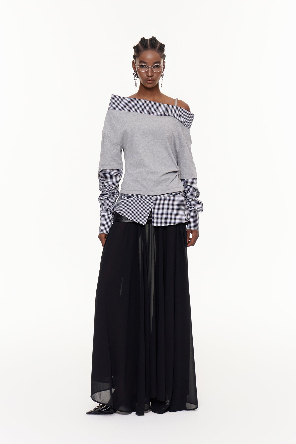 Fajra One Shoulder Grid Top