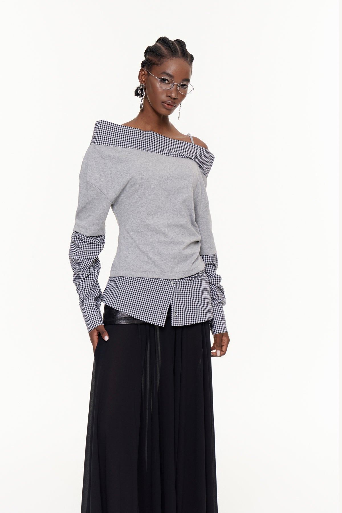 Fajra One Shoulder Grid Top
