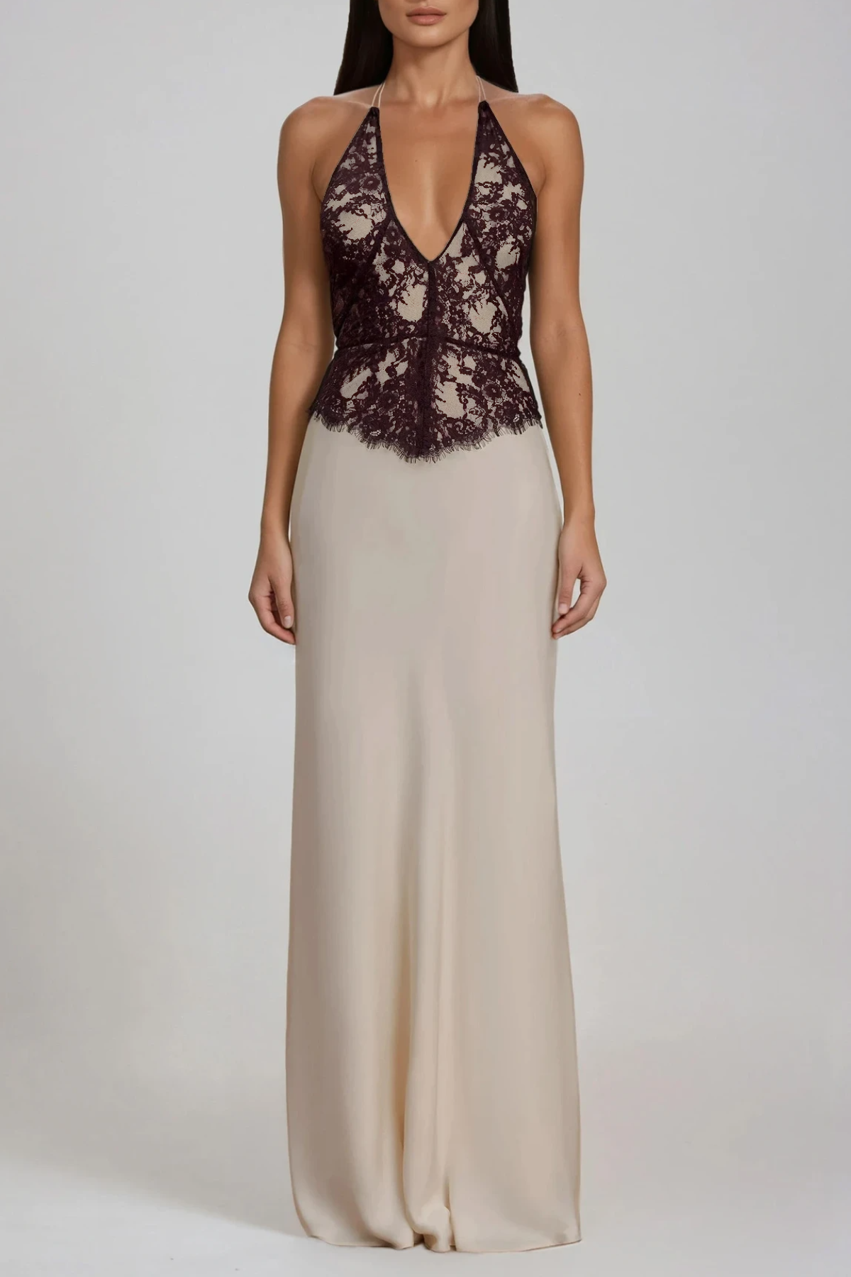 Fakhriyya Halter Neck Lace Maxi Dress