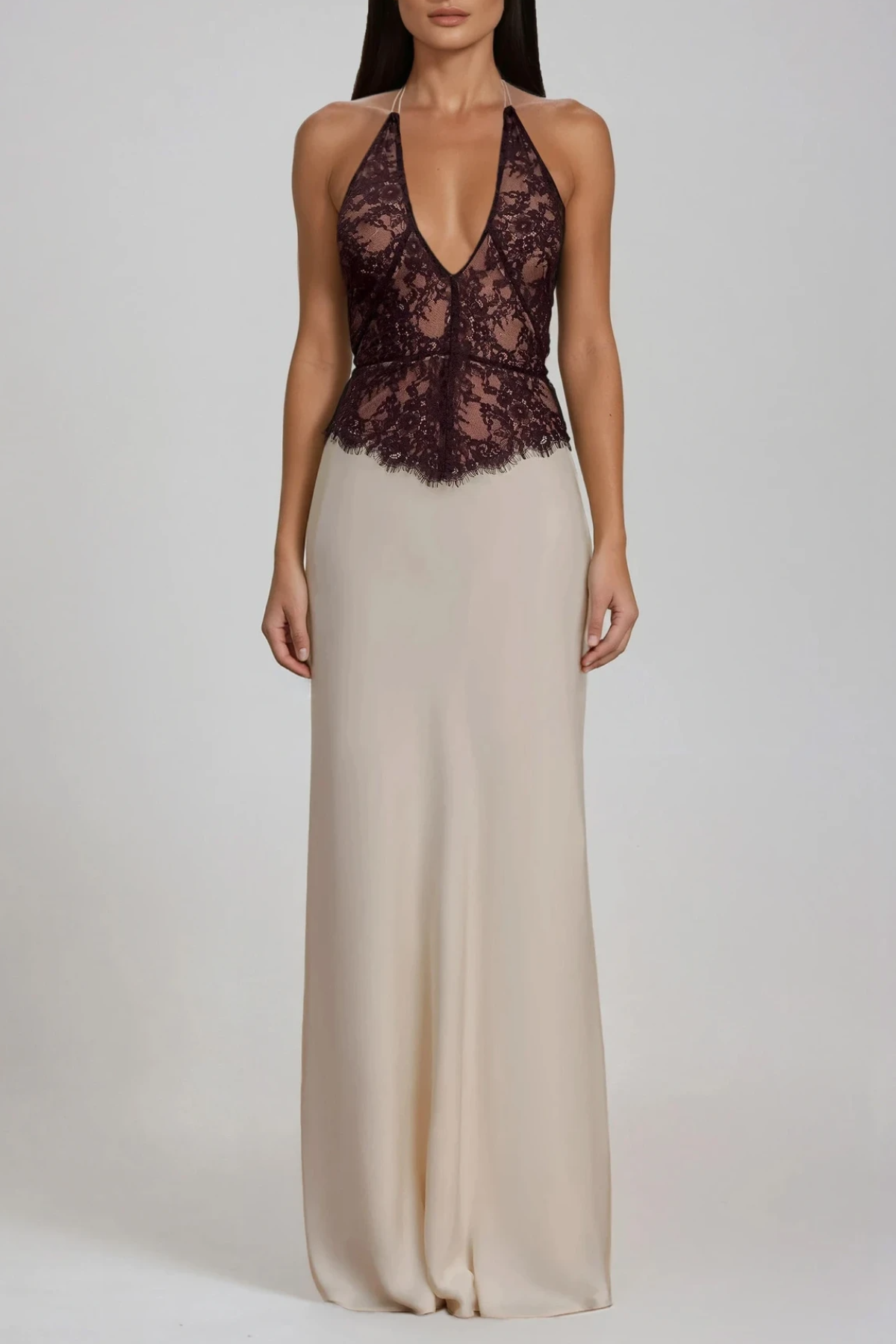 Fakhriyya Halter Neck Lace Maxi Dress