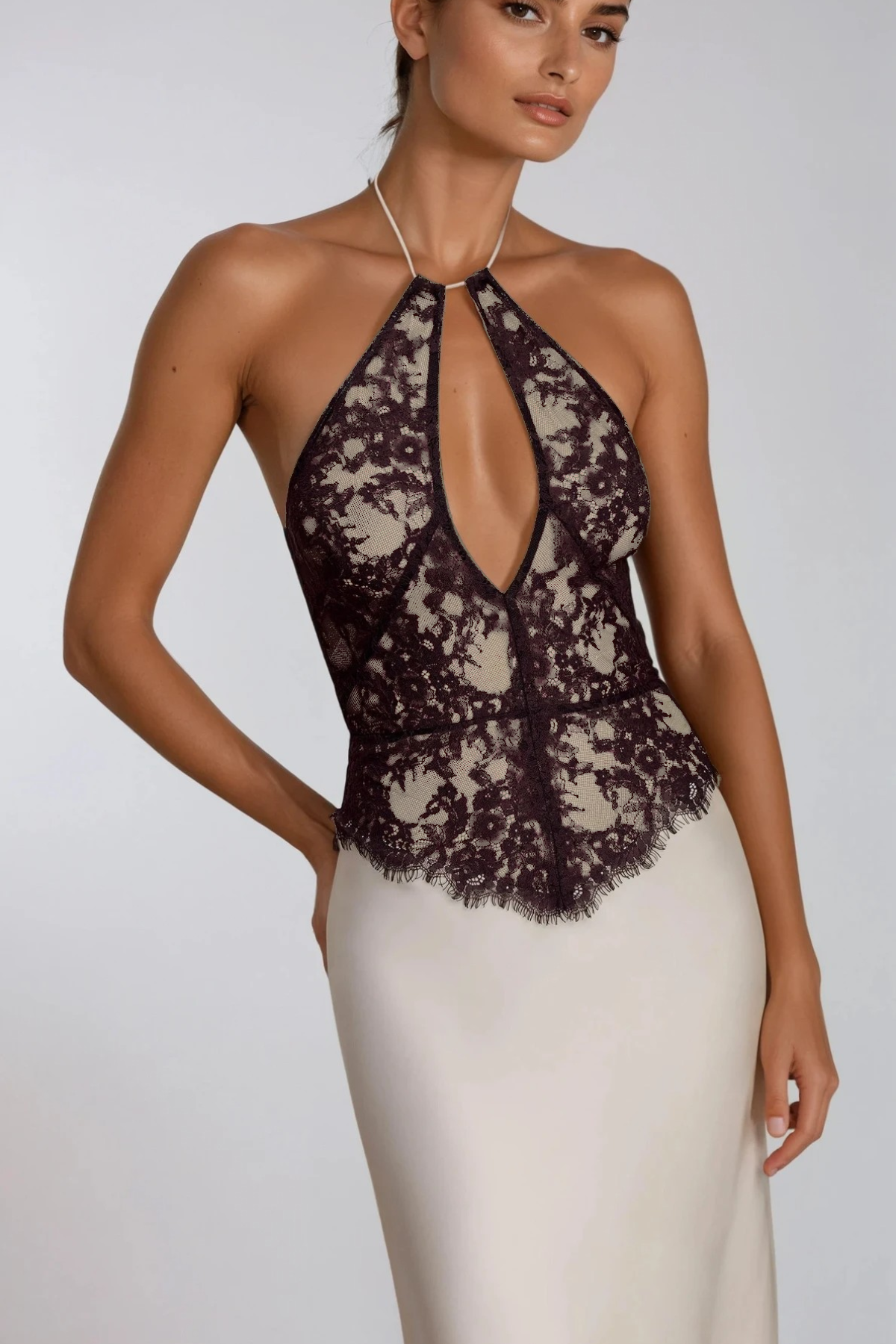 Fakhriyya Halter Neck Lace Maxi Dress