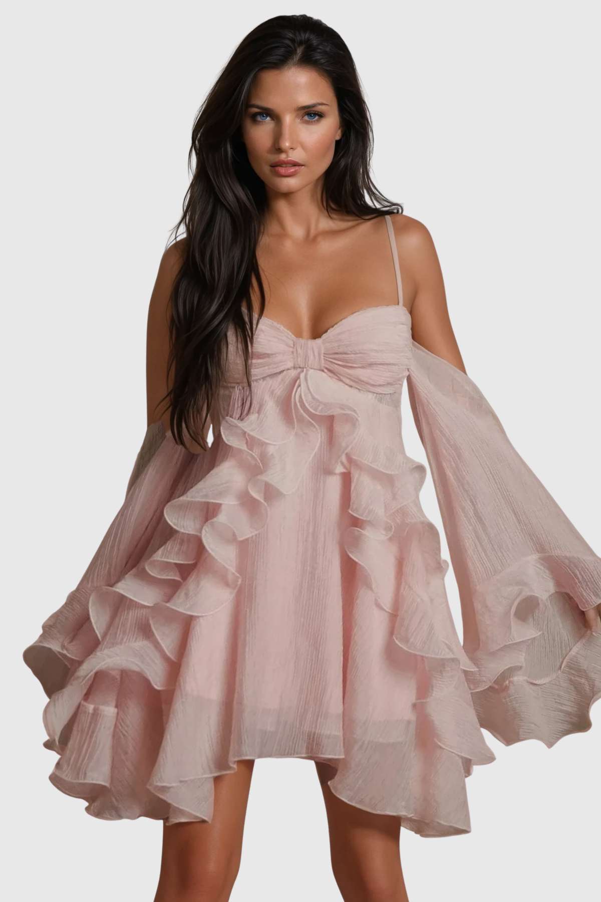 Falk Bell Sleeve Ruffle Mini Dress